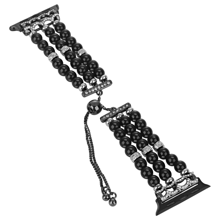 For Apple Watch Series 4 44mm Beaded Pearl Retractable Chain Watch Band(Black) - free shipping - PMC TechLife - Order now!