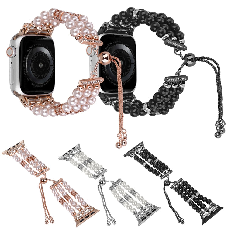 For Apple Watch Series 8 45mm Beaded Pearl Retractable Chain Watch Band(Pink) - Watch Bands by PMC TechLife | Online Shopping South Africa | PMC TechLife