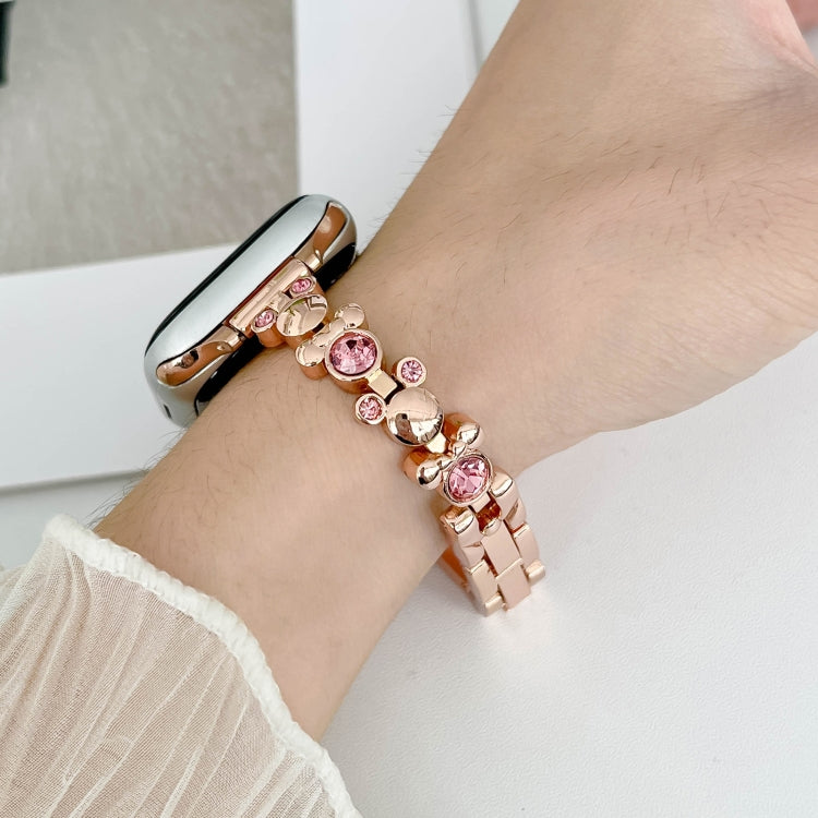 For Apple Watch SE 40mm Metal Diamond Bear Chain Watch Band(Rose Gold) - Watch Bands by PMC TechLife | Online Shopping South Africa | PMC TechLife