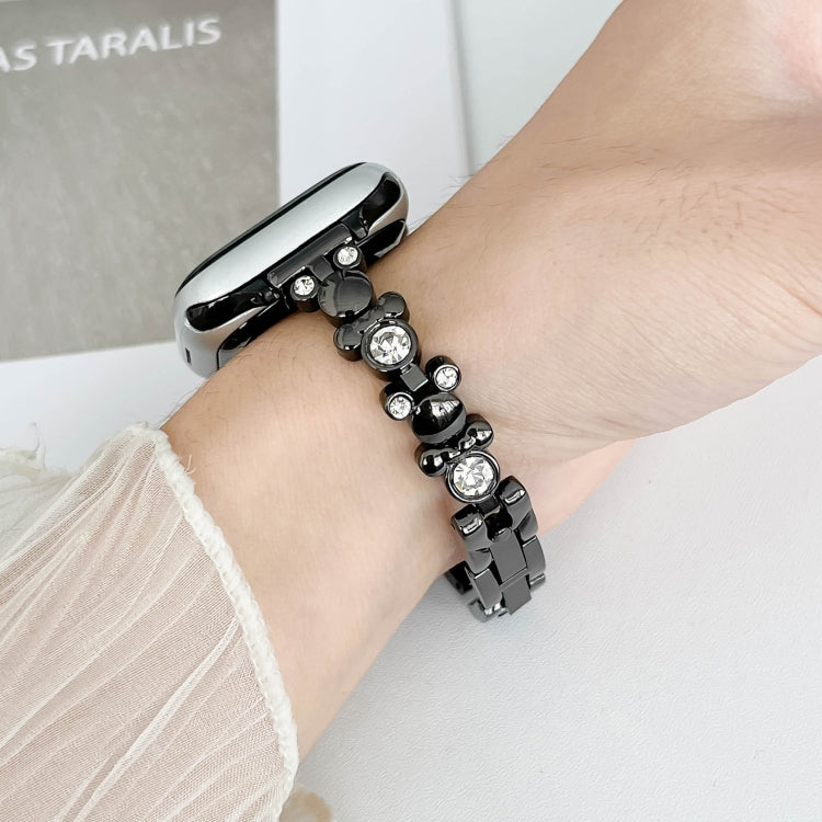 For Apple Watch SE 44mm Metal Diamond Bear Chain Watch Band(Black) - Watch Bands by PMC TechLife | Online Shopping South Africa | PMC TechLife
