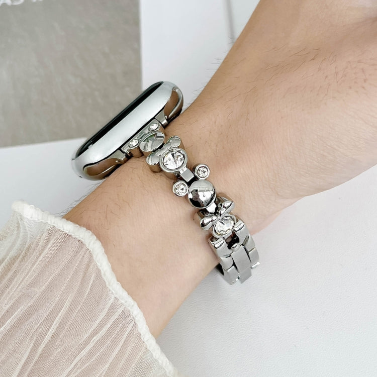 For Apple Watch 38mm Metal Diamond Bear Chain Watch Band(Silver) - free shipping - PMc TechLife - Order now!