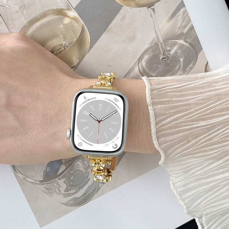 For Apple Watch SE 2022 40mm Metal Diamond Bear Chain Watch Band(Silver) - Watch Bands by PMC TechLife | Online Shopping South Africa | PMC TechLife