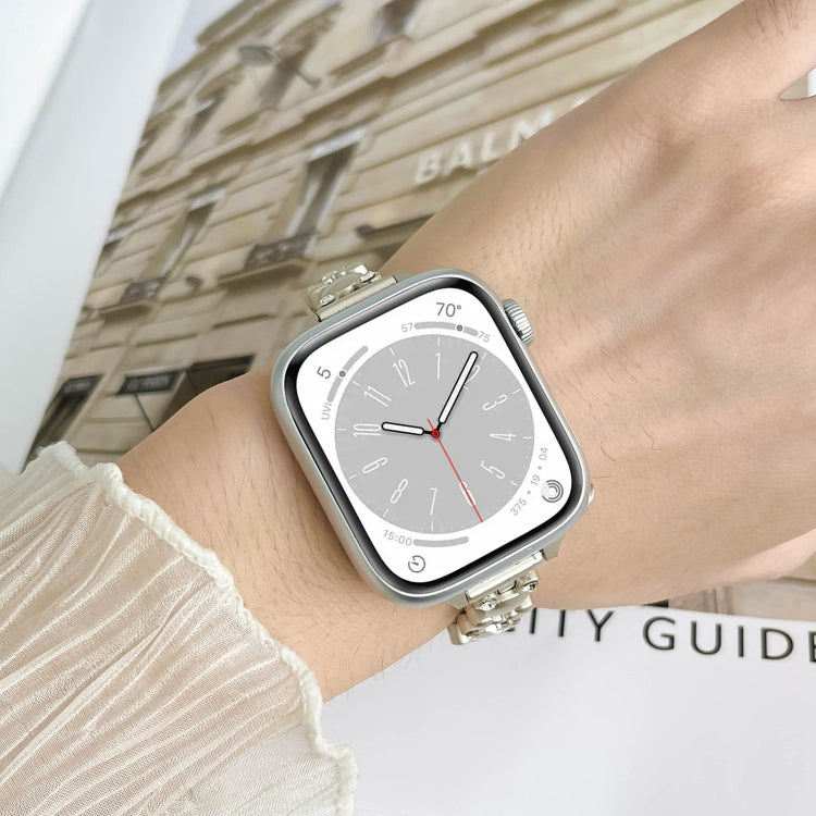 For Apple Watch SE 2023 44mm Metal Diamond Bear Chain Watch Band(Silver) - Watch Bands by PMC TechLife | Online Shopping South Africa | PMC TechLife