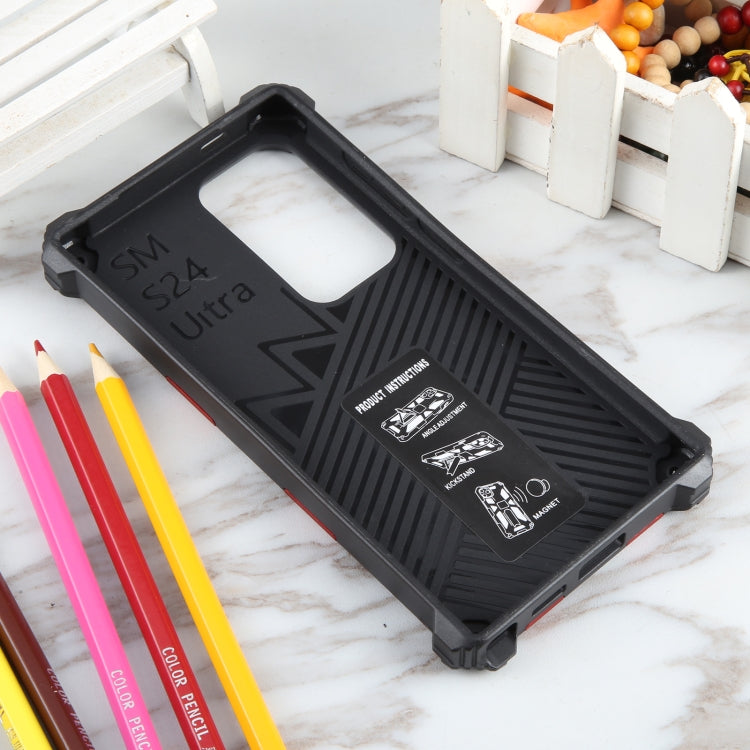 For Samsung Galaxy S24 Ultra 5G Armor Shockproof TPU + PC Magnetic Phone Case with Holder(Red) - Galaxy S24 Ultra 5G Cases by PMC TechLife | Online Shopping South Africa | PMC TechLife | Buy Now Pay Later Mobicred