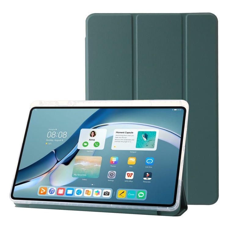 For Huawei Matepad 11 Pro 2024 Clear Acrylic 3-Fold Leather Tablet Case(Dark Green) - Huawei by PMC Jewellery | Online Shopping South Africa | PMC Jewellery | Buy Now Pay Later Mobicred