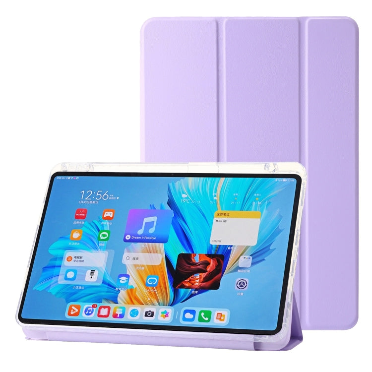 For Huawei Matepad 11 Pro 2024 Clear Acrylic 3-Fold Leather Tablet Case(Purple) - Huawei by PMC Jewellery | Online Shopping South Africa | PMC Jewellery | Buy Now Pay Later Mobicred