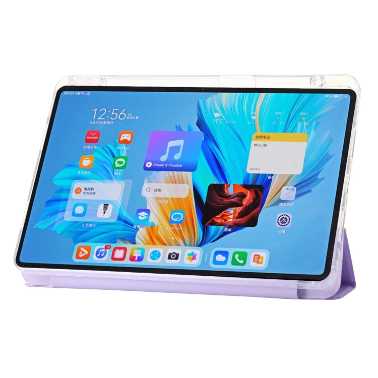 For Huawei Matepad 11 Pro 2024 Clear Acrylic 3-Fold Leather Tablet Case(Purple) - Huawei by PMC Jewellery | Online Shopping South Africa | PMC Jewellery | Buy Now Pay Later Mobicred