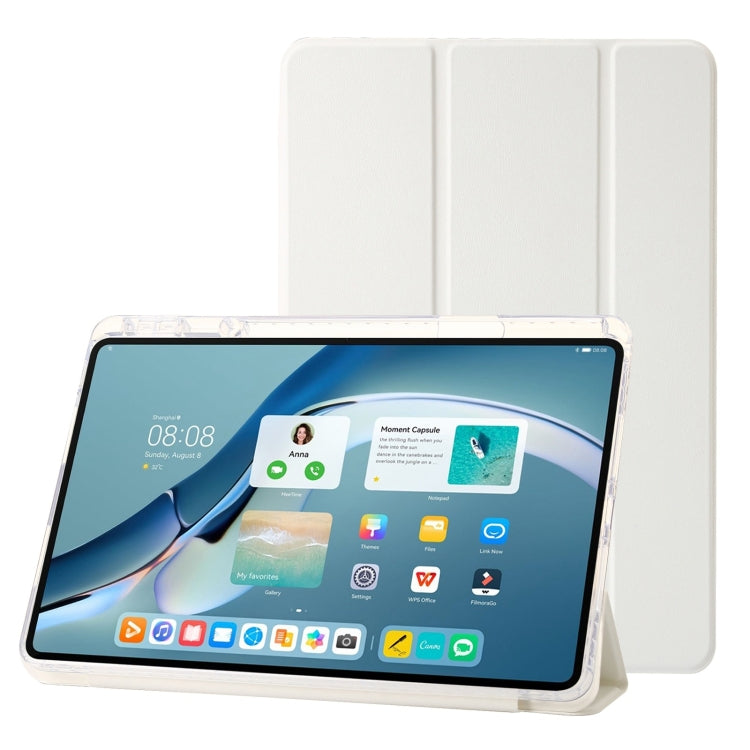 For Huawei Matepad 11 Pro 2024 Clear Acrylic 3-Fold Leather Tablet Case(White) - Huawei by PMC Jewellery | Online Shopping South Africa | PMC Jewellery | Buy Now Pay Later Mobicred