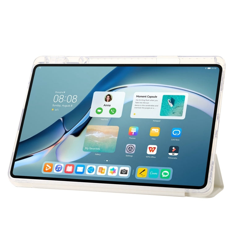 For Huawei Matepad 11 Pro 2024 Clear Acrylic 3-Fold Leather Tablet Case(White) - Huawei by PMC Jewellery | Online Shopping South Africa | PMC Jewellery | Buy Now Pay Later Mobicred