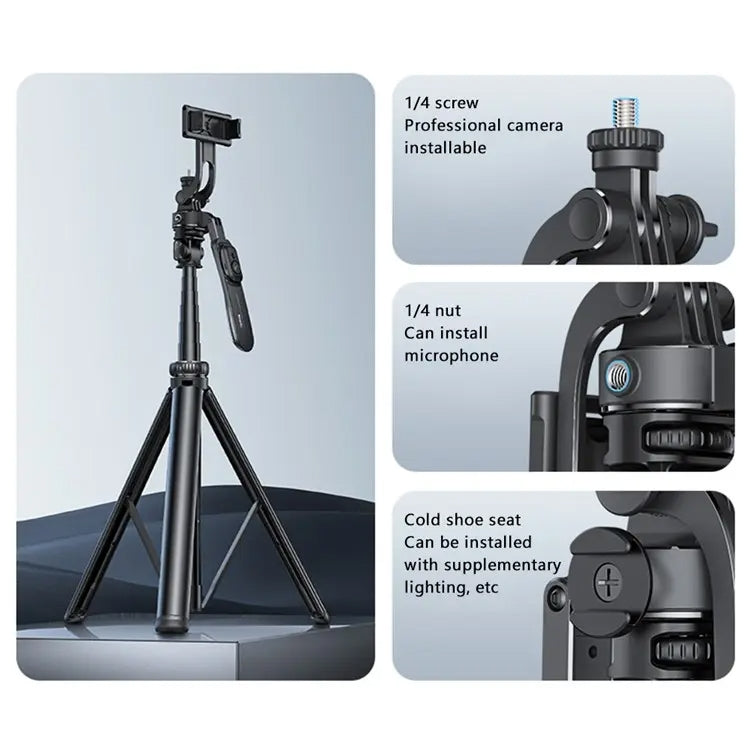 YESIDO SF17 Multifunctional Retractable Metal Tripod Stand Selfie Stick for Cell Phones Camera(Black) - free shipping - PMC Jewellery - Order now!