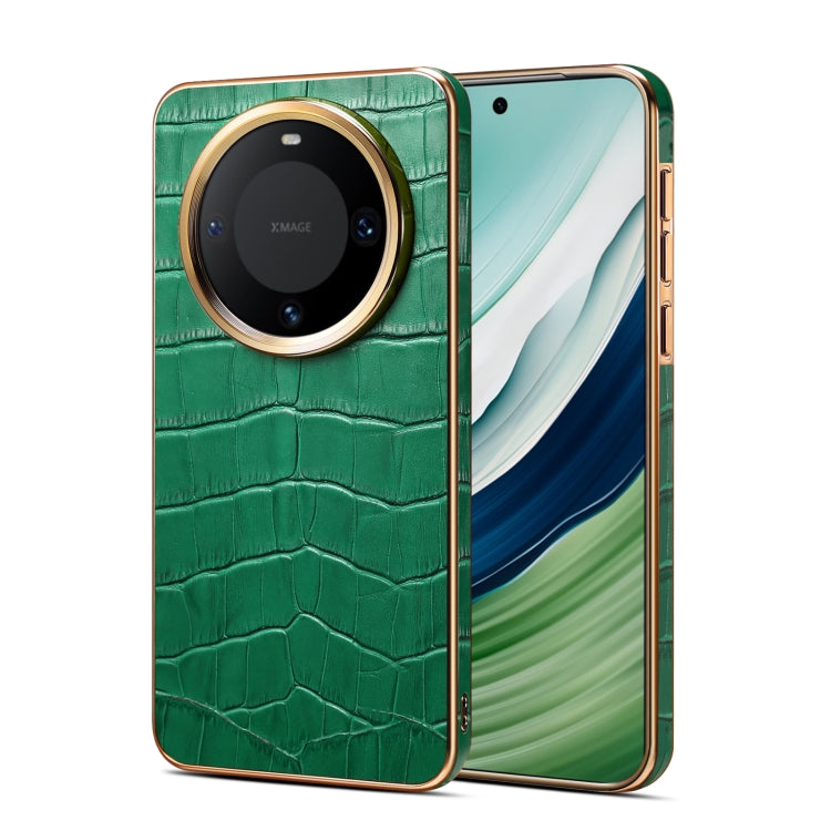 For Huawei Mate 60 Denior Crocodile Texture Genuine Leather Electroplating Phone Case(Green) - Huawei Cases by Denior | Online Shopping South Africa | PMC TechLife | Buy Now Pay Later Mobicred