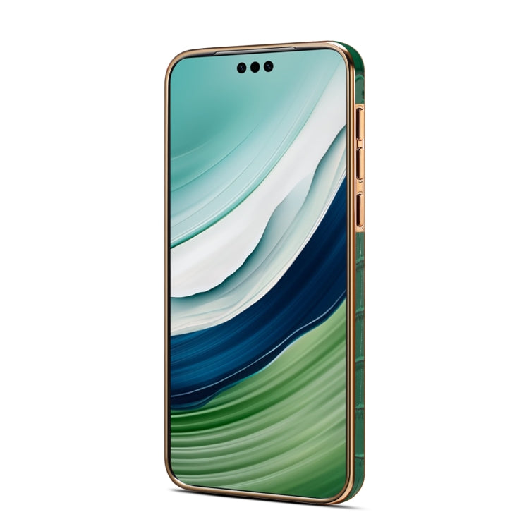For Huawei Mate 60 Denior Crocodile Texture Genuine Leather Electroplating Phone Case(Green) - Huawei Cases by Denior | Online Shopping South Africa | PMC TechLife | Buy Now Pay Later Mobicred