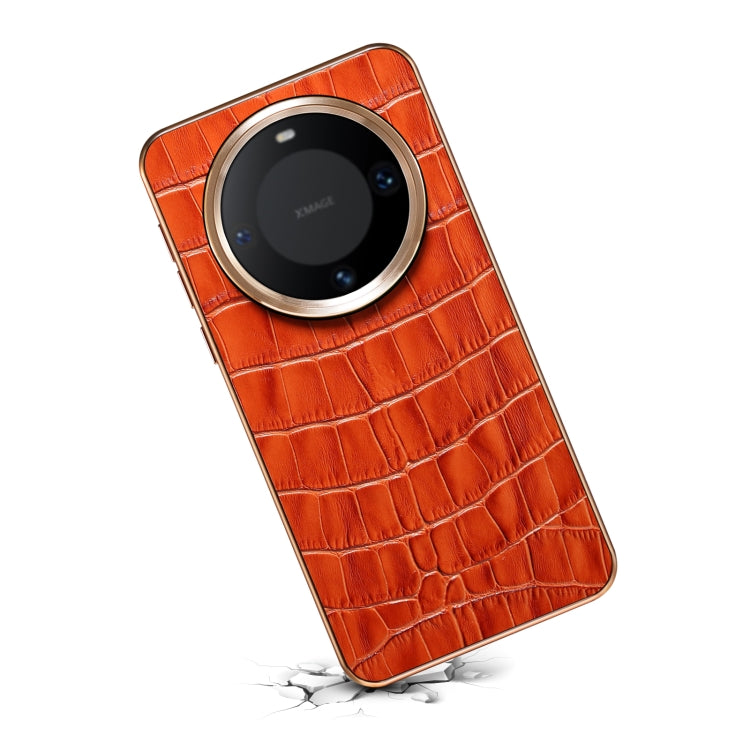 For Huawei Mate 60 Denior Crocodile Texture Genuine Leather Electroplating Phone Case(Mocha Brown) - free shipping - PMC TechLife - Order now!