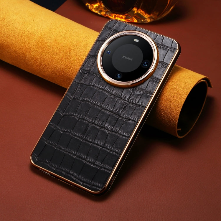 For Huawei Mate 60 Denior Crocodile Texture Genuine Leather Electroplating Phone Case(Black) - Huawei Cases by Denior | Online Shopping South Africa | PMC TechLife | Buy Now Pay Later Mobicred