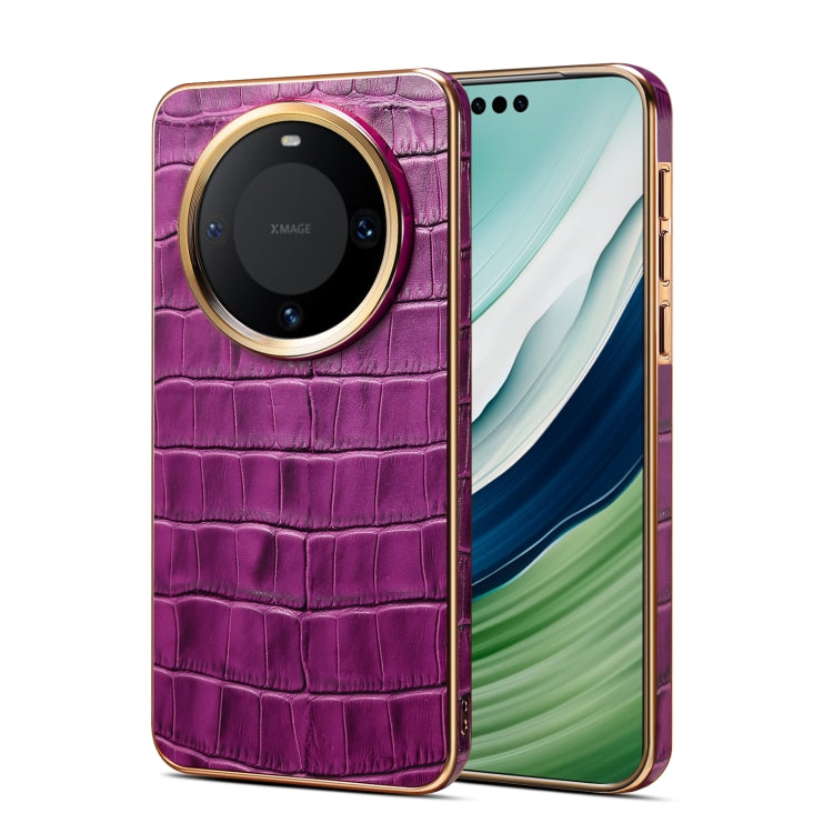 For Huawei Mate 60 Pro / Pro+ Denior Crocodile Texture Genuine Leather Electroplating Phone Case(Purple) - Huawei Cases by Denior | Online Shopping South Africa | PMC TechLife | Buy Now Pay Later Mobicred
