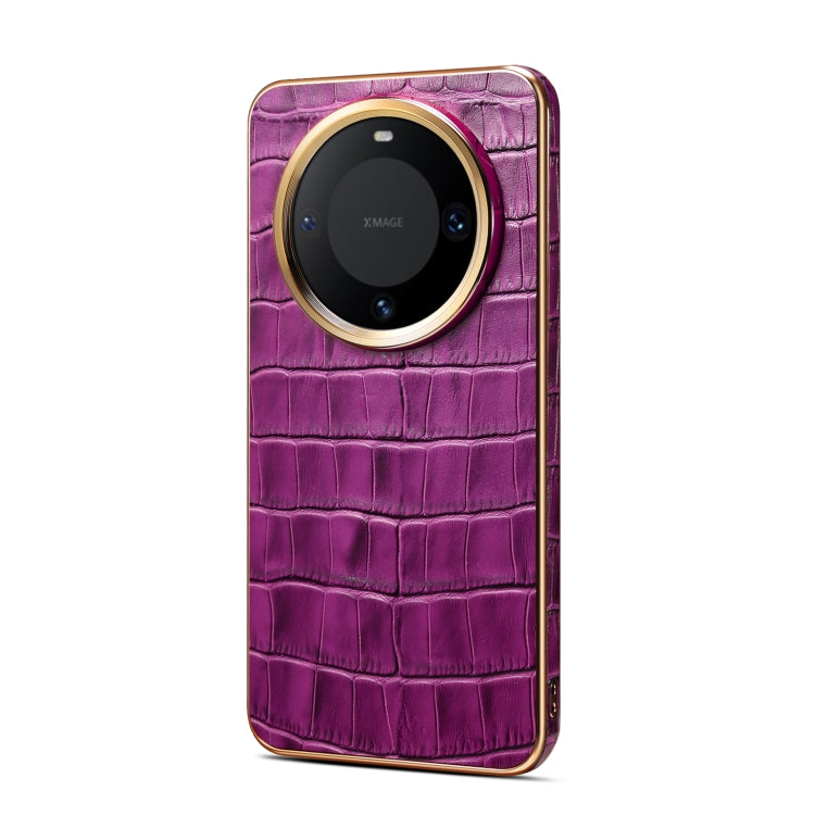 For Huawei Mate 60 Pro / Pro+ Denior Crocodile Texture Genuine Leather Electroplating Phone Case(Purple) - Huawei Cases by Denior | Online Shopping South Africa | PMC TechLife | Buy Now Pay Later Mobicred