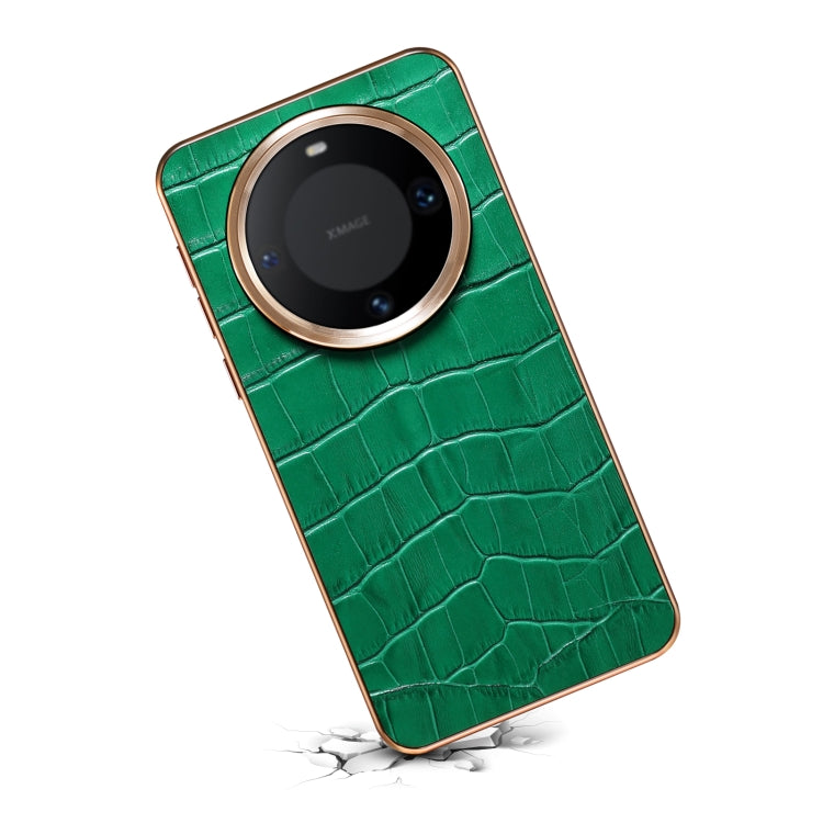 For Huawei Mate 60 Pro / Pro+ Denior Crocodile Texture Genuine Leather Electroplating Phone Case(Green) - Huawei Cases by Denior | Online Shopping South Africa | PMC TechLife | Buy Now Pay Later Mobicred