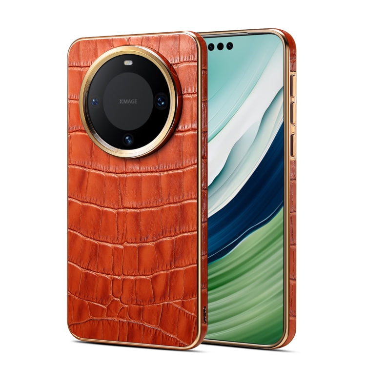 For Huawei Mate 60 Pro / Pro+ Denior Crocodile Texture Genuine Leather Electroplating Phone Case(Mocha Brown) - Huawei Cases by Denior | Online Shopping South Africa | PMC TechLife | Buy Now Pay Later Mobicred