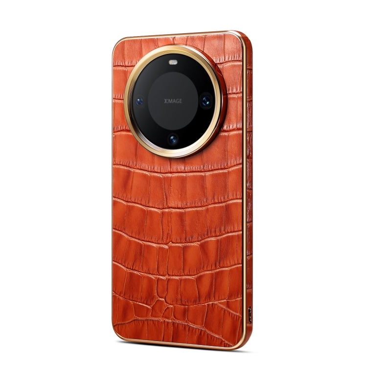 For Huawei Mate 60 Pro / Pro+ Denior Crocodile Texture Genuine Leather Electroplating Phone Case(Mocha Brown) - Huawei Cases by Denior | Online Shopping South Africa | PMC TechLife | Buy Now Pay Later Mobicred