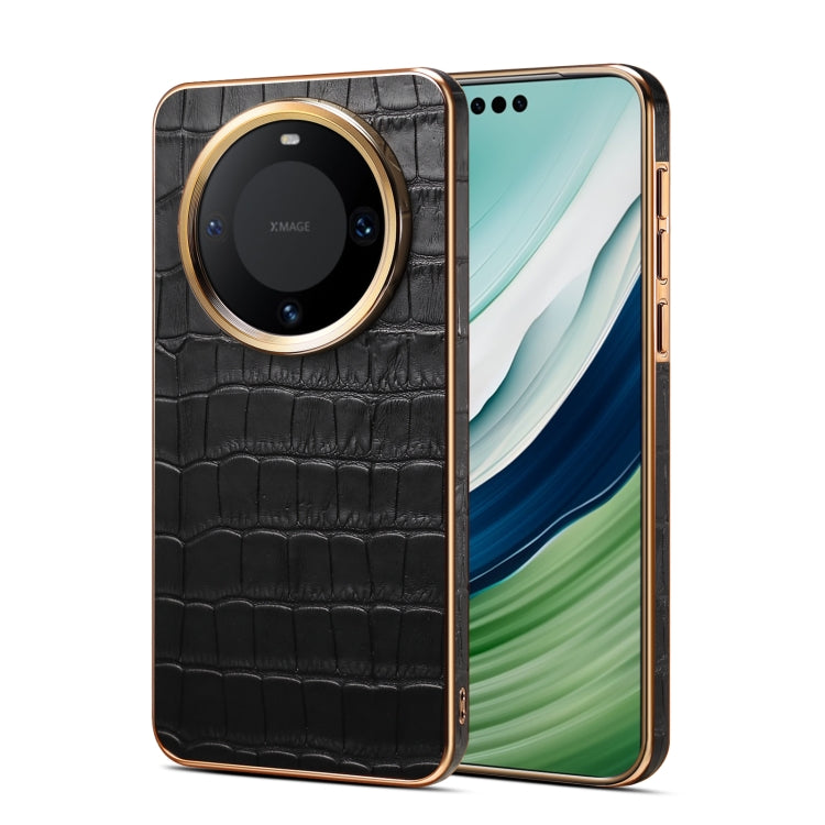 For Huawei Mate 60 Pro / Pro+ Denior Crocodile Texture Genuine Leather Electroplating Phone Case(Black) - free shipping - PMC TechLife - Order now!