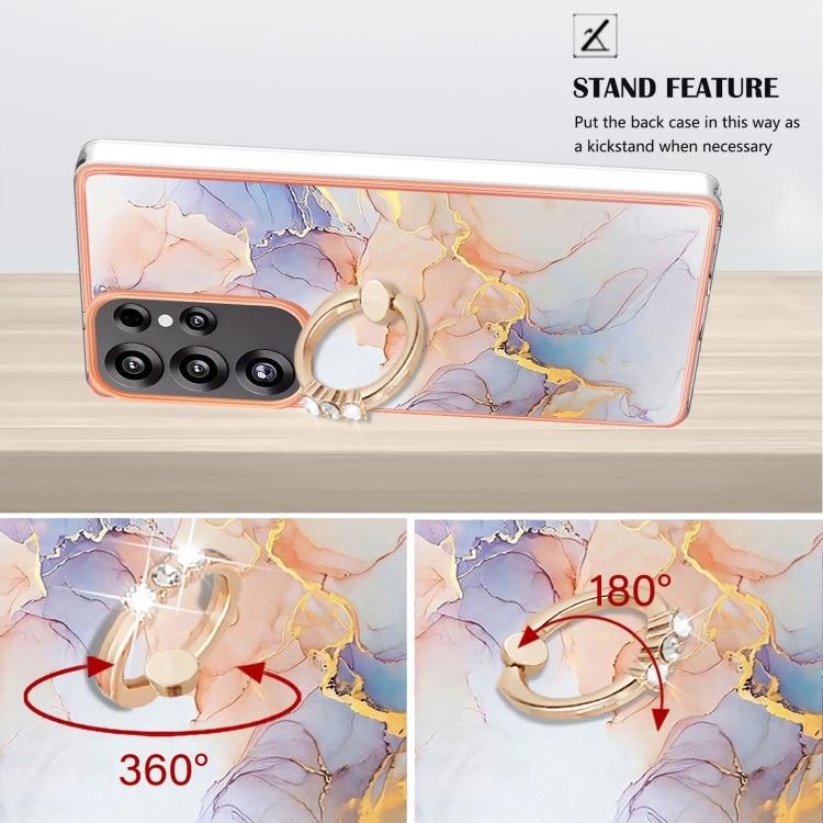 For Samsung Galaxy S25 Ultra 5G Electroplating Pattern IMD TPU Shockproof Case with Rhinestone Ring Holder(Milky Way White Marble) - Galaxy S25 Ultra 5G Cases by PMC TechLife | Online Shopping South Africa | PMC TechLife | Buy Now Pay Later Mobicred