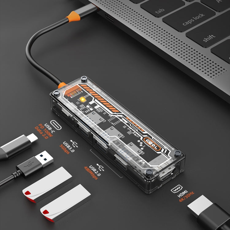 SW5H 5 in 1 Type-C to PD + USB3.0 + 2 x USB2.0 + HDMI HUB Docking Station(Grey) - USB HUB by PMC Jewellery | Online Shopping South Africa | PMC Jewellery | Buy Now Pay Later Mobicred