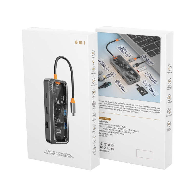 SW8V 8 in 1 Type-C to USB + HDMI + RJ45 + SD/TF HUB Docking Station(Grey) - USB HUB by PMC Jewellery | Online Shopping South Africa | PMC Jewellery | Buy Now Pay Later Mobicred