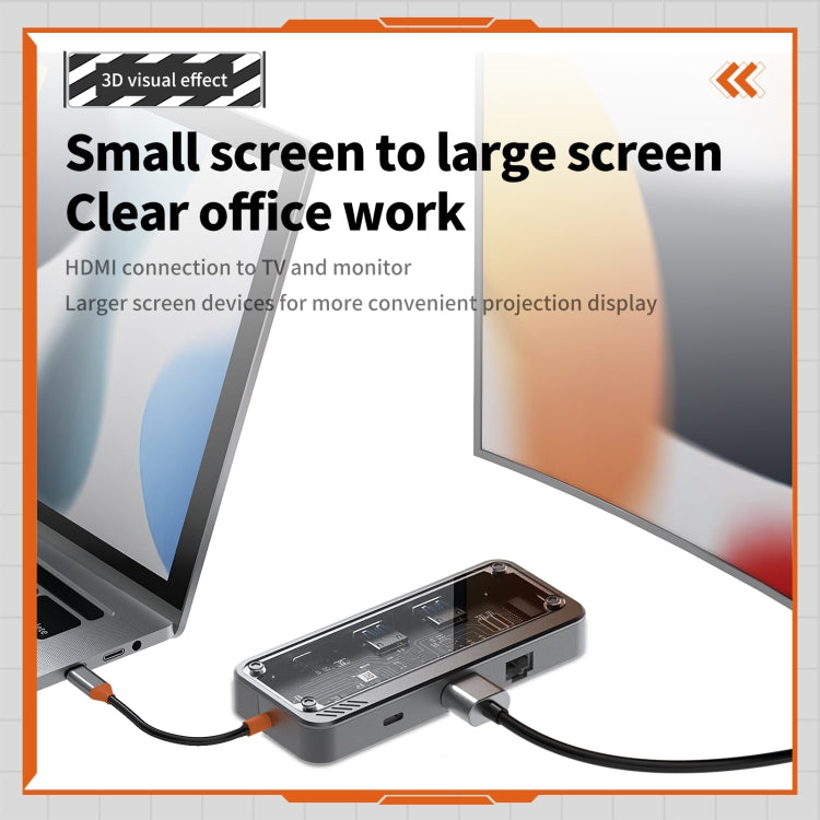 SW8V 8 in 1 Type-C to USB + HDMI + RJ45 + SD/TF HUB Docking Station(Grey) - USB HUB by PMC Jewellery | Online Shopping South Africa | PMC Jewellery | Buy Now Pay Later Mobicred