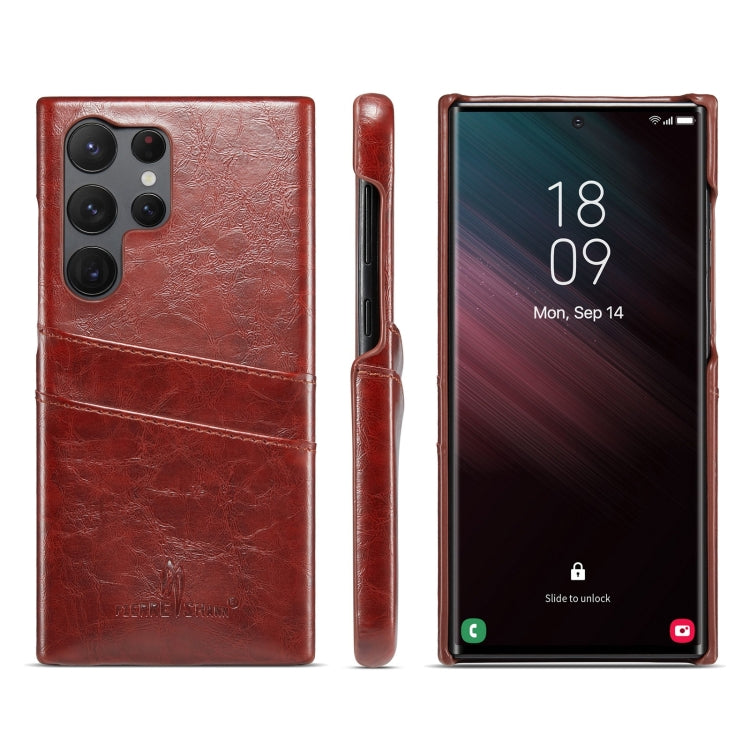 For Samsung Galaxy S24 Ultra 5G Fierre Shann Oil Wax Texture Leather Phone Case with Card Slots(Brown) - free shipping - PMC Jewellery - Order now!