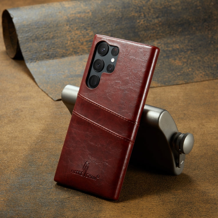 For Samsung Galaxy S24 Ultra 5G Fierre Shann Oil Wax Texture Leather Phone Case with Card Slots(Brown) - free shipping - PMC Jewellery - Order now!