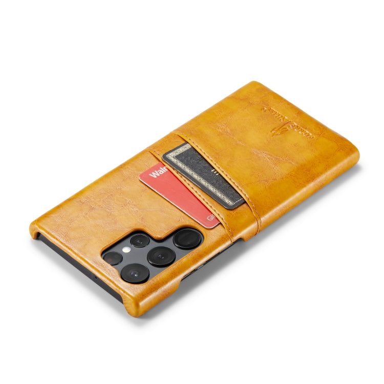 For Samsung Galaxy S24 Ultra 5G Fierre Shann Oil Wax Texture Leather Phone Case with Card Slots(Yellow) - free shipping - PMC Jewellery - Order now!
