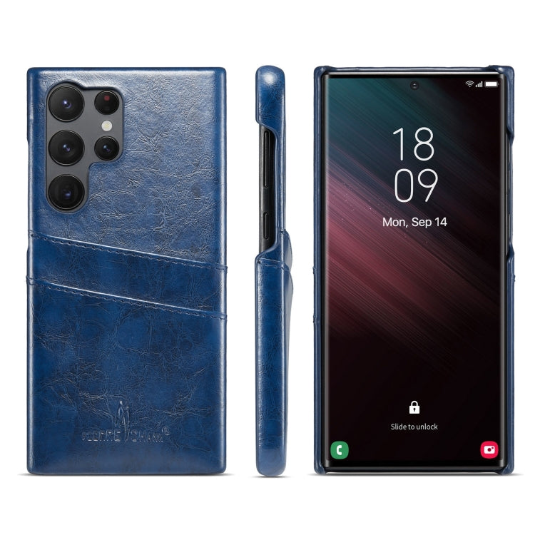 For Samsung Galaxy S24 Ultra 5G Fierre Shann Oil Wax Texture Leather Phone Case with Card Slots(Blue) - Galaxy S24 Ultra 5G Cases by FIERRE SHANN | Online Shopping South Africa | PMC TechLife