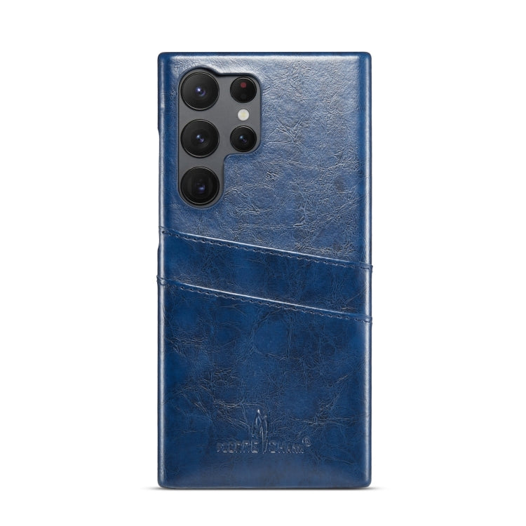 For Samsung Galaxy S24 Ultra 5G Fierre Shann Oil Wax Texture Leather Phone Case with Card Slots(Blue) - Galaxy S24 Ultra 5G Cases by FIERRE SHANN | Online Shopping South Africa | PMC TechLife