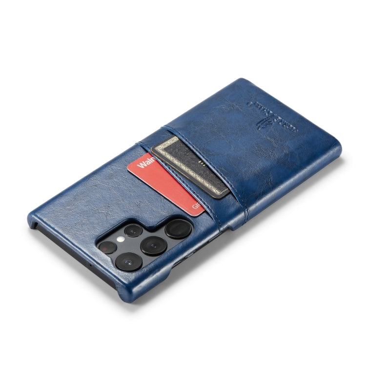 For Samsung Galaxy S24 Ultra 5G Fierre Shann Oil Wax Texture Leather Phone Case with Card Slots(Blue) - Galaxy S24 Ultra 5G Cases by FIERRE SHANN | Online Shopping South Africa | PMC TechLife