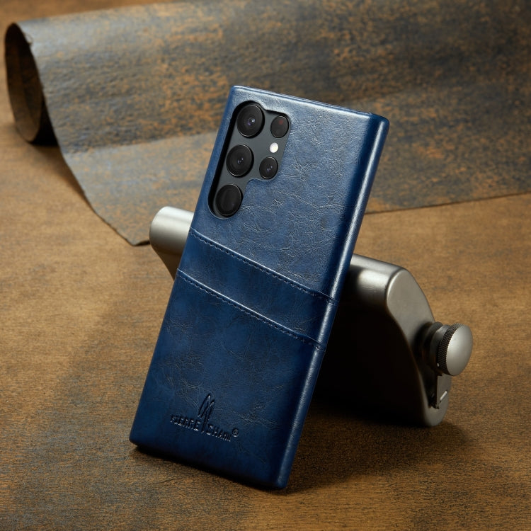 For Samsung Galaxy S24 Ultra 5G Fierre Shann Oil Wax Texture Leather Phone Case with Card Slots(Blue) - Galaxy S24 Ultra 5G Cases by FIERRE SHANN | Online Shopping South Africa | PMC TechLife