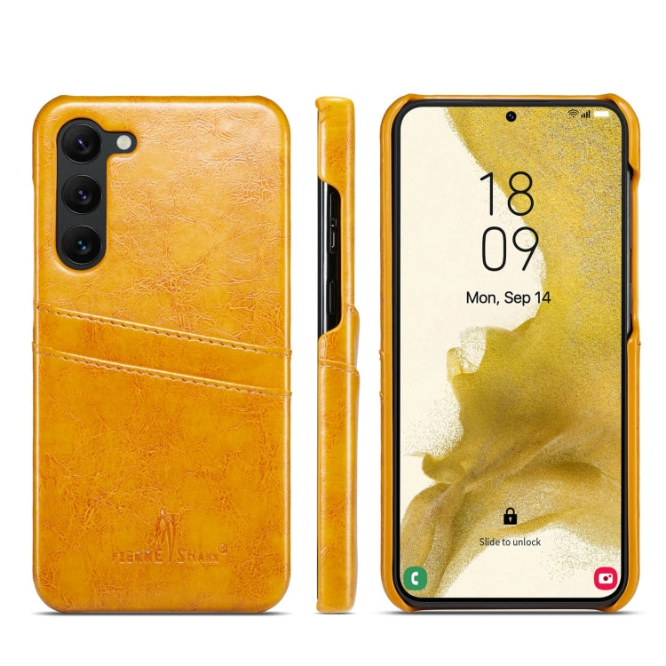 For Samsung Galaxy S24 5G Fierre Shann Oil Wax Texture Leather Phone Case with Card Slots(Yellow) - free shipping - PMC Jewellery - Order now!