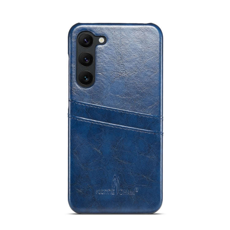 For Samsung Galaxy S24 5G Fierre Shann Oil Wax Texture Leather Phone Case with Card Slots(Blue) - free shipping - PMC Jewellery - Order now!