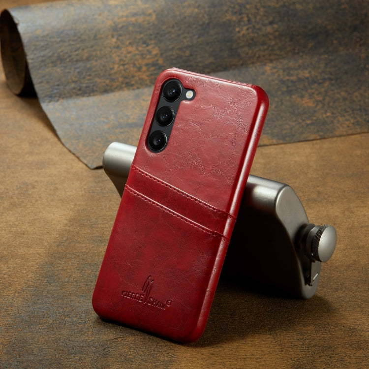 For Samsung Galaxy S24 5G Fierre Shann Oil Wax Texture Leather Phone Case with Card Slots(Red) - free shipping - PMC Jewellery - Order now!