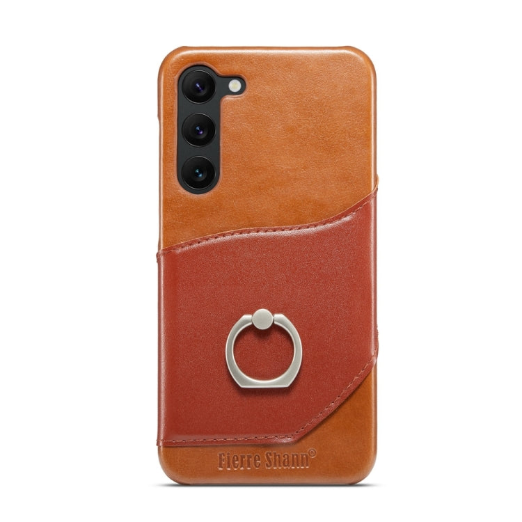 For Samsung Galaxy S24 5G Fierre Shann Oil Wax Texture Genuine Leather Back Phone Case(Brown) - free shipping - PMC Jewellery - Order now!