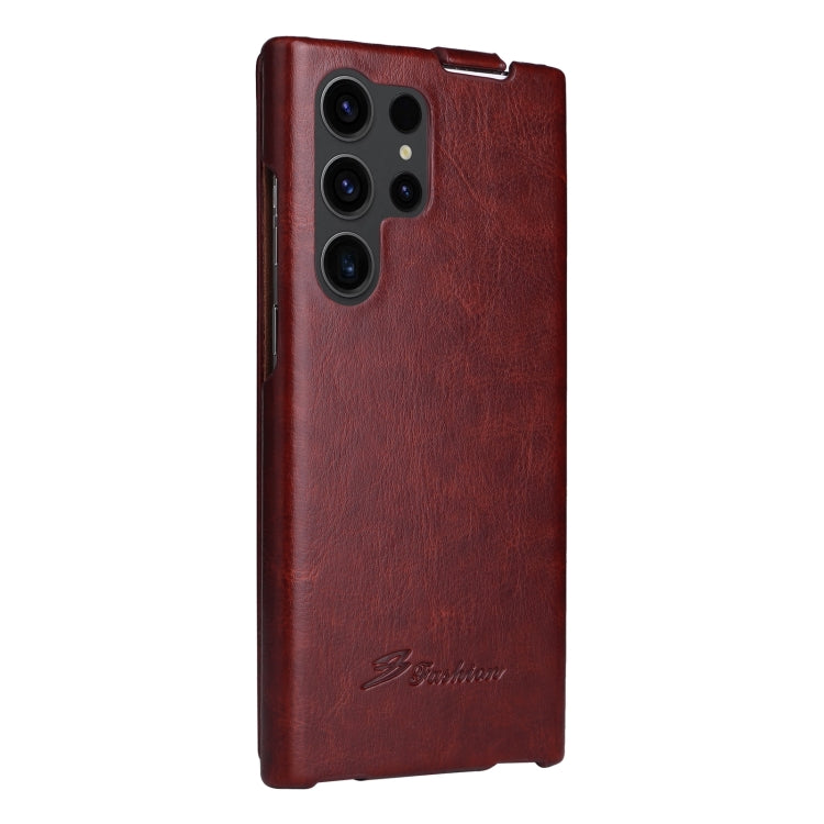 For Samsung Galaxy S24 Ultra 5G Fierre Shann 64 Texture Vertical Flip PU Leather Phone Case(Brown) - Galaxy S24 Ultra 5G Cases by FIERRE SHANN | Online Shopping South Africa | PMC TechLife | Buy Now Pay Later Mobicred