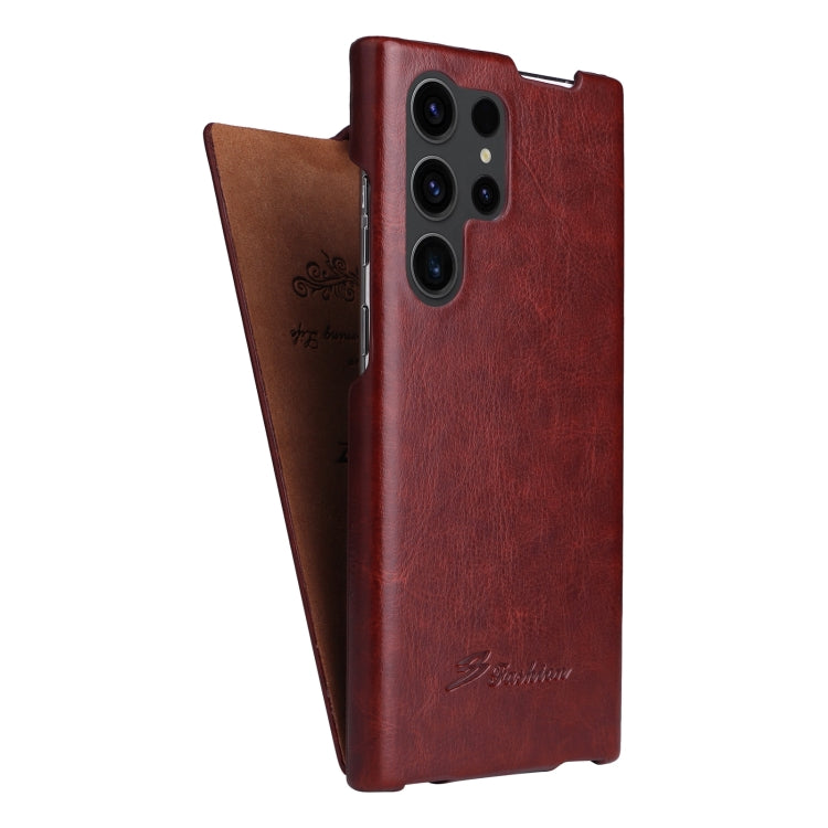 For Samsung Galaxy S24 Ultra 5G Fierre Shann 64 Texture Vertical Flip PU Leather Phone Case(Brown) - Galaxy S24 Ultra 5G Cases by FIERRE SHANN | Online Shopping South Africa | PMC TechLife | Buy Now Pay Later Mobicred