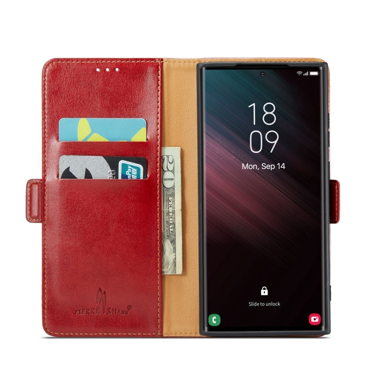 For Samsung Galaxy S24 Ultra 5G Fierre Shann PU Genuine Leather Texture Phone Case(Red) - free shipping - PMC Jewellery - Order now!