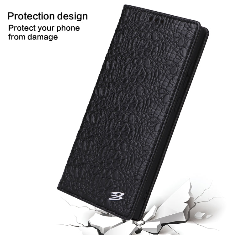 For Samsung Galaxy S24 Ultra 5G Fierre Shann Crocodile Texture Magnetic Genuine Leather Phone Case(Black) - free shipping - PMC Jewellery - Order now!