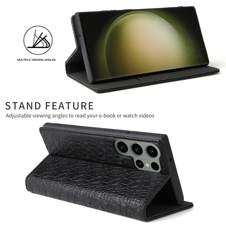 For Samsung Galaxy S24 Ultra 5G Fierre Shann Crocodile Texture Magnetic Genuine Leather Phone Case(Black) - free shipping - PMC Jewellery - Order now!