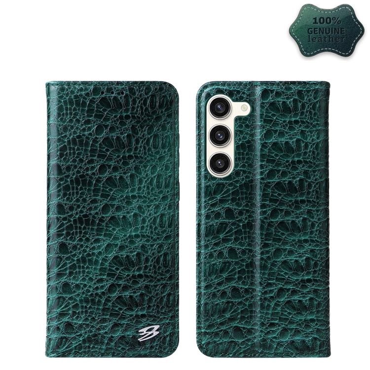 For Samsung Galaxy S24 5G Fierre Shann Crocodile Texture Magnetic Genuine Leather Phone Case(Green) - free shipping - PMC Jewellery - Order now!