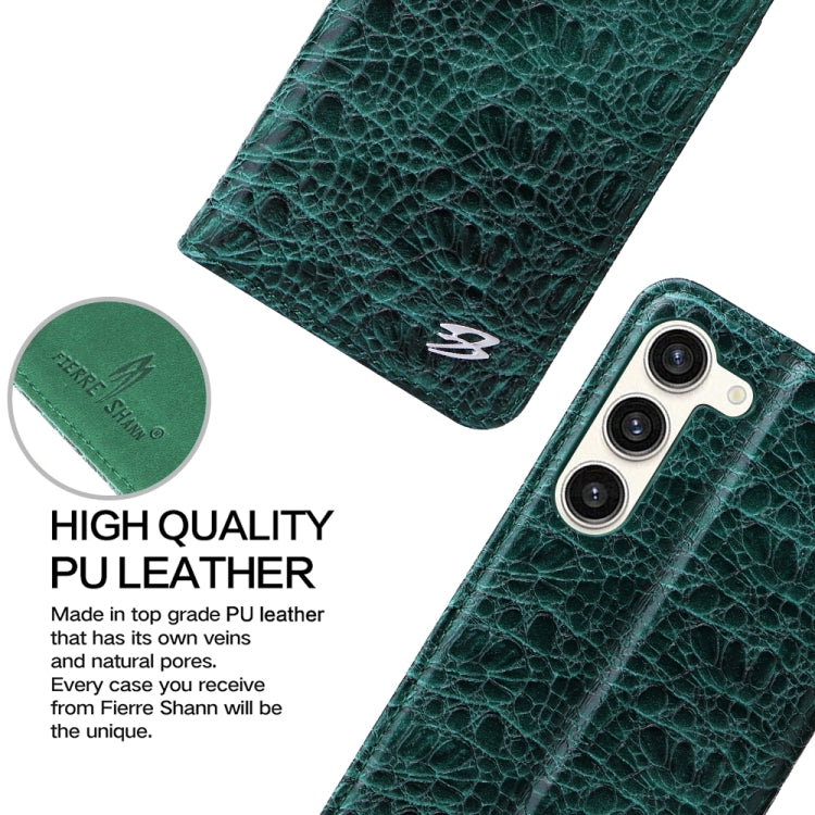 For Samsung Galaxy S24 5G Fierre Shann Crocodile Texture Magnetic Genuine Leather Phone Case(Green) - free shipping - PMC Jewellery - Order now!