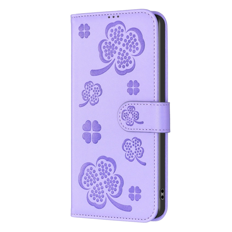 For Honor X7b Four-leaf Embossed Leather Phone Case(Purple) - Honor Cases by PMC TechLife | Online Shopping South Africa | PMC TechLife