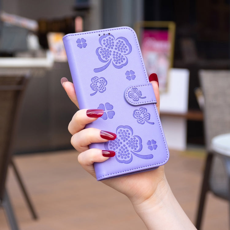 For Honor X7b Four-leaf Embossed Leather Phone Case(Purple) - Honor Cases by PMC TechLife | Online Shopping South Africa | PMC TechLife