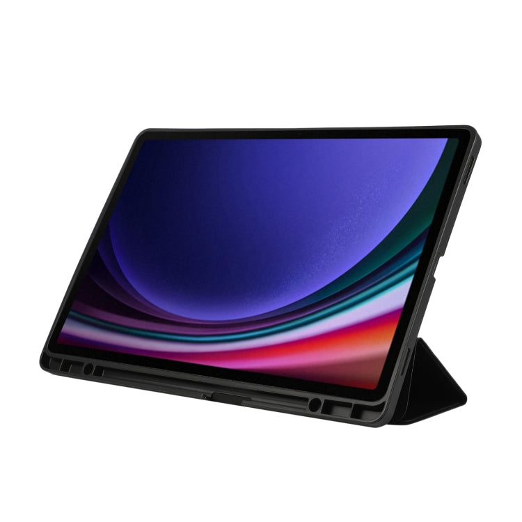 For Samsung Galaxy Tab S9 FE+ 3-Fold Pure Color TPU Leather Tablet Case with Pen Slot(Black) - Galaxy Tab S9 FE+ by PMC TechLife | Online Shopping South Africa | PMC TechLife