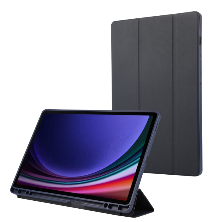 For Samsung Galaxy Tab S9 FE+ 3-Fold Pure Color TPU Leather Tablet Case with Pen Slot(Dark Blue) - Galaxy Tab S9 FE+ by PMC TechLife | Online Shopping South Africa | PMC TechLife